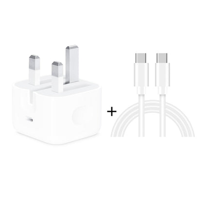 White UK travel charger with two-pin plug and white USB-C to Type-C cable set