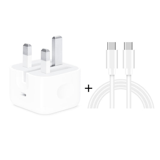 White UK travel charger with two-pin plug and white USB-C to Type-C cable set