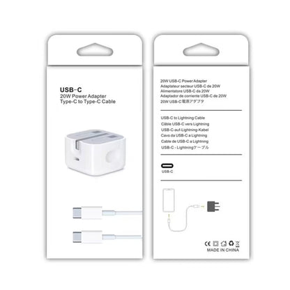 USB-C 20W folding travel charger and USB-C to USB-C cable set in box