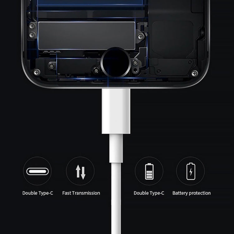 White USB-C to USB-C cable connected to a device port