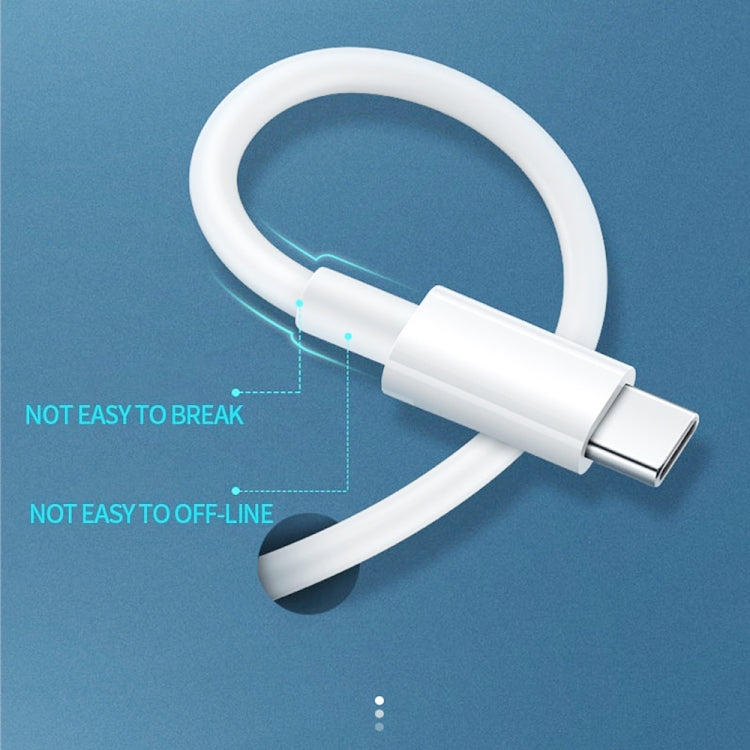 White USB-C to USB-C charging cable with reinforced strain area