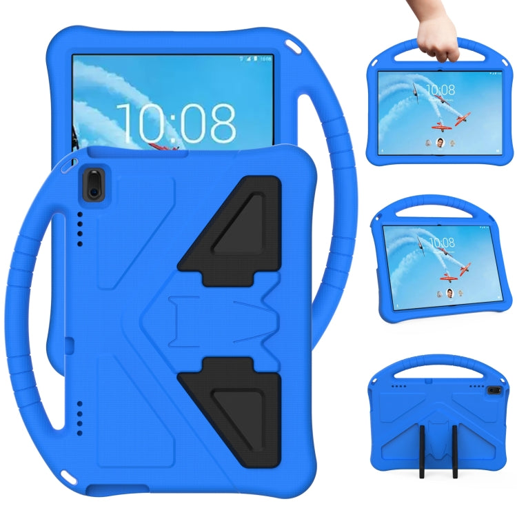 Rugged blue tablet protective case with front handle and kickstand holder