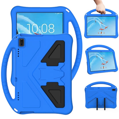 Rugged blue tablet protective case with front handle and kickstand holder