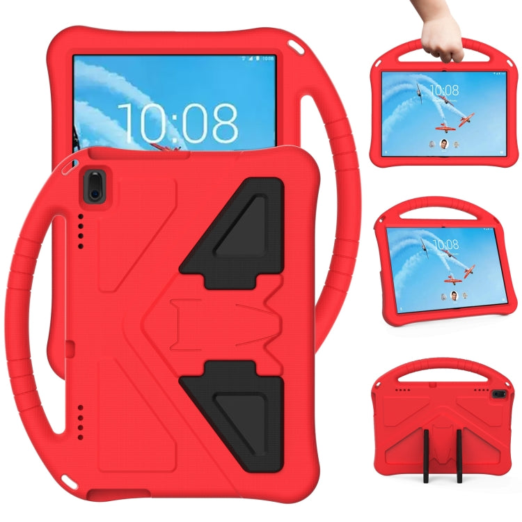 Rugged red tablet protective case with front handle and kickstand holder
