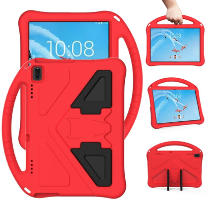 Rugged red tablet protective case with front handle and kickstand holder