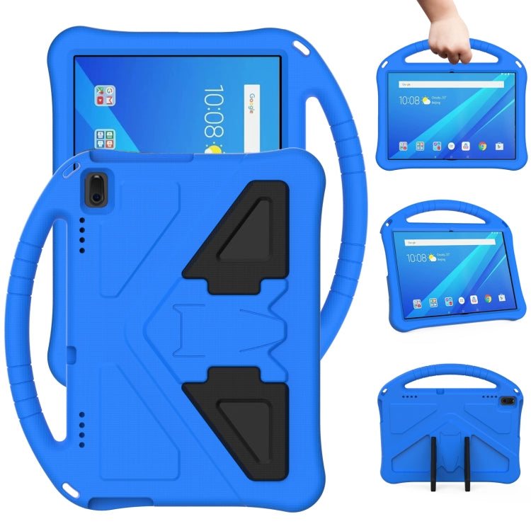 Blue EVA protective tablet case with anti-fall kickstand and carrying handle support