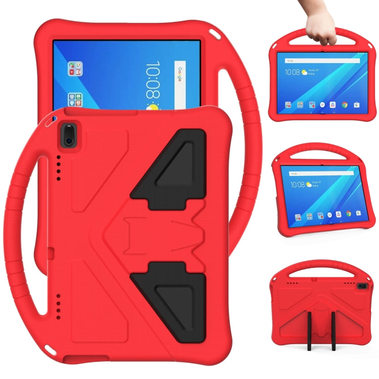 Red EVA protective tablet case with anti-fall kickstand and carrying handle support