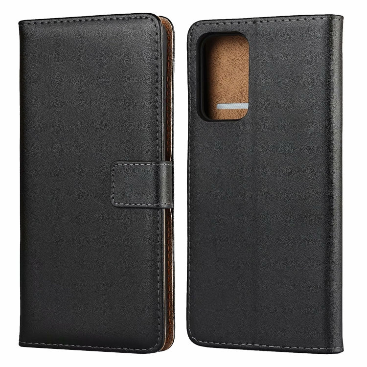 Cowhide leather flip phone case with magnetic clasp; black back with side cutout.