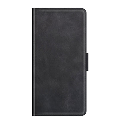 Black vertical flip leather phone case with magnetic clasp and side cutouts
