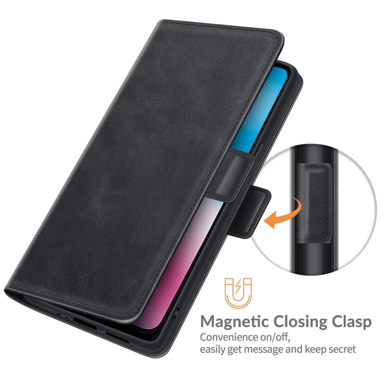 Black flip leather phone case with magnetic closing clasp detail and card holder
