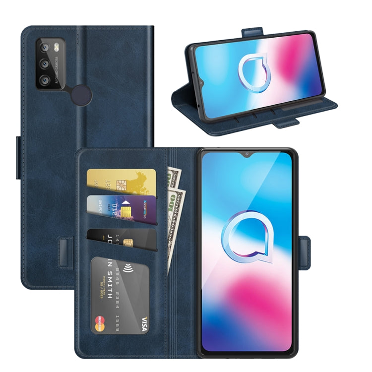 Dark blue horizontal flip leather phone case with magnetic buckle and card slots