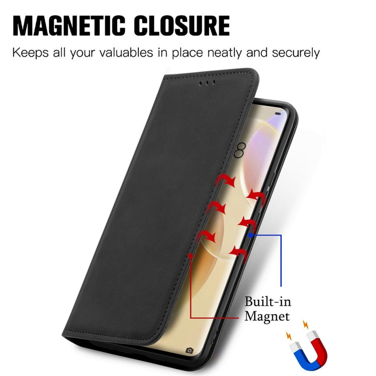 Black leather flip phone case with magnetic closure and adjustable stand