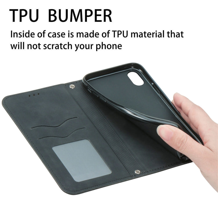 Black leather flip phone case interior with card pocket and TPU bumper edge