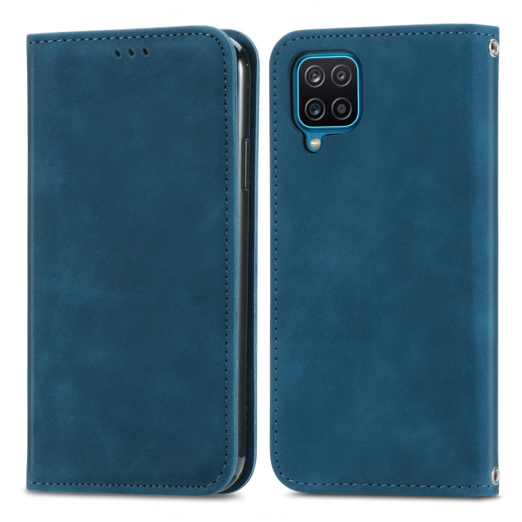 Blue magnetic flip leather phone case with camera cutout and stitched edge panel