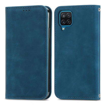 Blue magnetic flip leather phone case with camera cutout and stitched edge panel