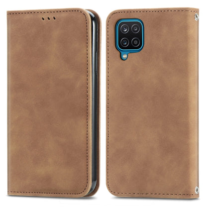 Brown magnetic flip leather phone case with camera cutout and stitched edge panel