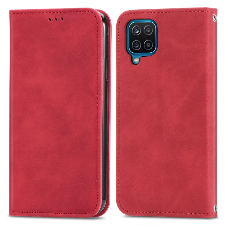 Red magnetic flip leather phone case with camera cutout and stitched edge panel