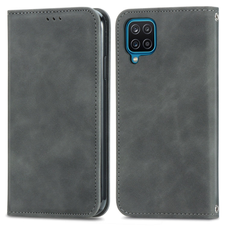 Gray magnetic flip leather phone case with camera cutout and stitched edge panel