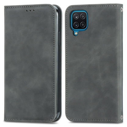 Gray magnetic flip leather phone case with camera cutout and stitched edge panel