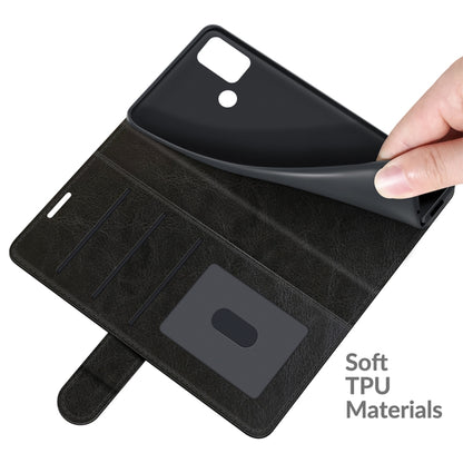 Black textured flip wallet phone case with TPU backing and card slot pockets