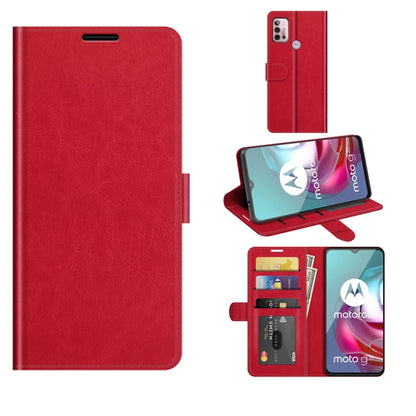 Red textured flip wallet phone case with card slots and viewing stand holder
