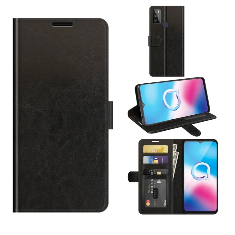 Black textured folio flip phone case with card slots and stand for Alcatel 1S 2021