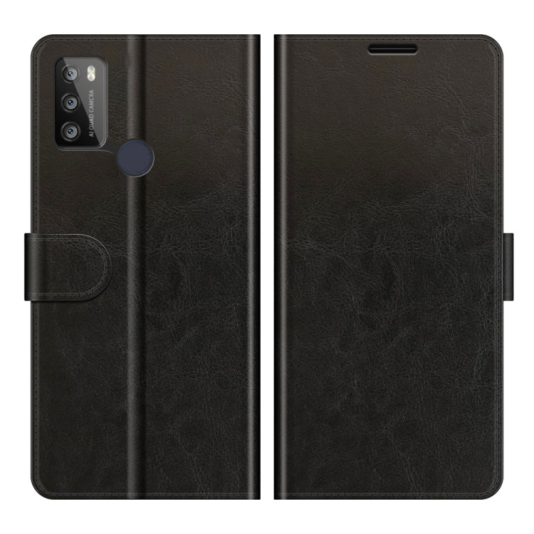 Black textured folio flip phone case with cutouts and side stand for Alcatel 1S 2021