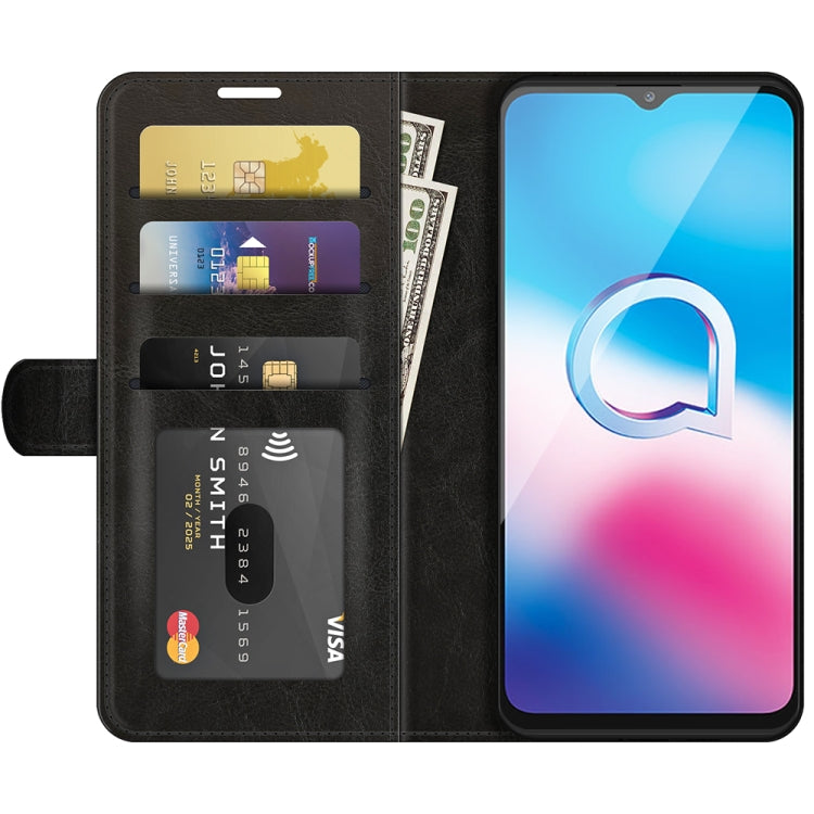 Black folio flip phone case with built-in card holder and wallet view for Alcatel 1S 2021