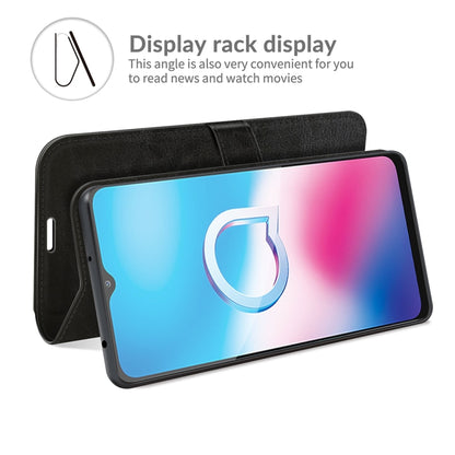 Black textured folio flip phone case with stand and card holder for Alcatel 1S 2021