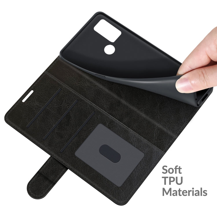 Black textured folio flip phone case interior with TPU cover and cutouts for Alcatel 1S 2021