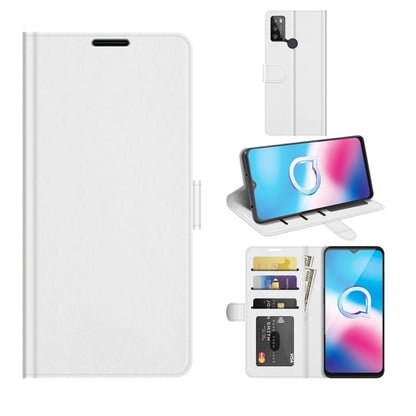 White textured folio flip phone case with card slots and stand for Alcatel 1S 2021
