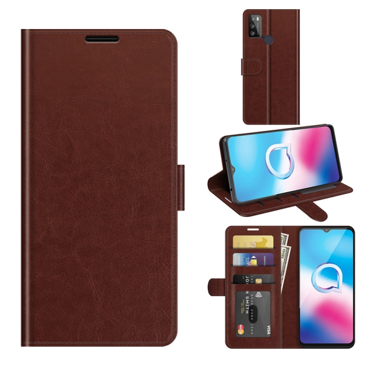 Brown textured folio flip phone case with card slots and stand for Alcatel 1S 2021