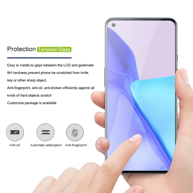 Tempered glass screen protector for OnePlus 9, hand applying full cover panel