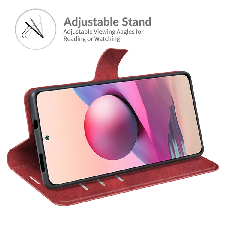 Red flip leather wallet case with adjustable stand for watching, card slots on inside
