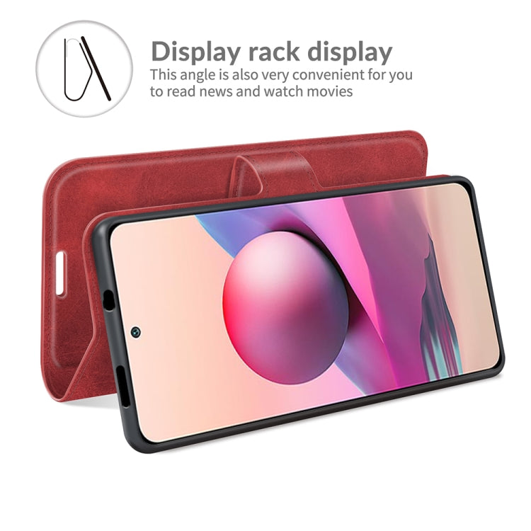 Red flip leather phone case with display rack stand and inside card slot panel
