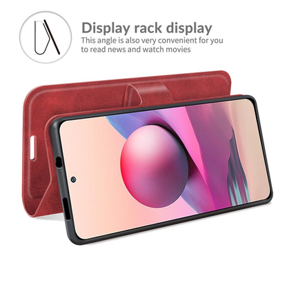 Red flip leather phone case with display rack stand and inside card slot panel