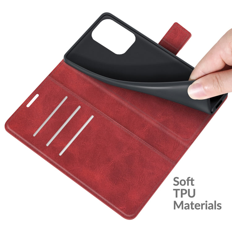 Red flip leather wallet phone case with soft TPU inner and card slot section