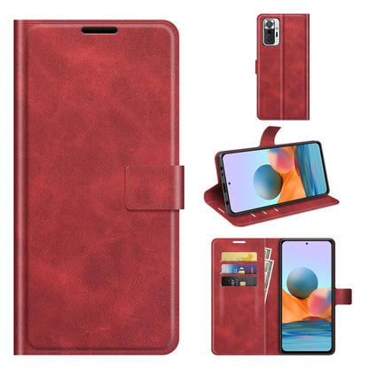 Red flip leather wallet phone case with card slots and viewing stand