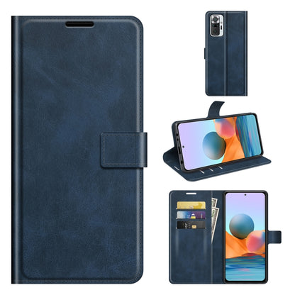 Navy blue flip leather wallet phone case with card slots and viewing stand