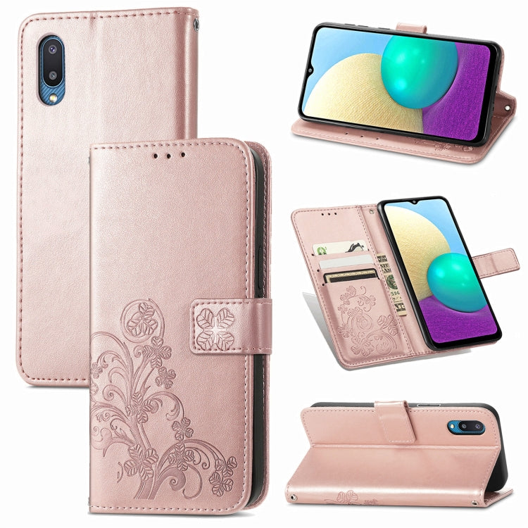 Light rose leather wallet phone case set with embossed floral design and card slot flap.