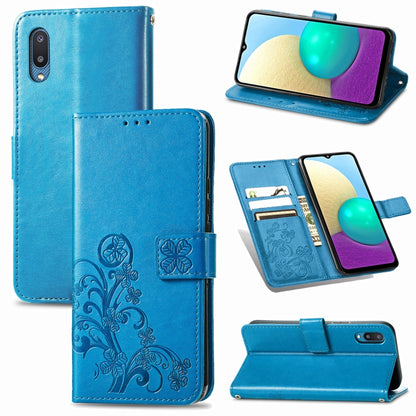 Blue leather wallet phone case with embossed floral design and front cover clasp.
