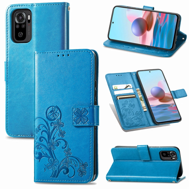 Blue leather wallet phone case with embossed floral design and card slot viewing window.