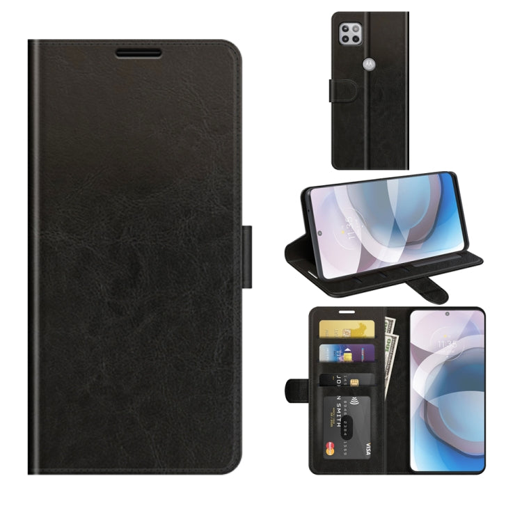 Black textured flip phone case with card slots and stand holder for Motorola One 5G Ace