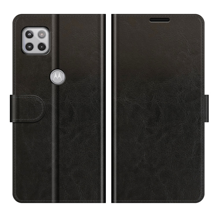 Black textured flip phone case with cutouts and side holder for Motorola One 5G Ace
