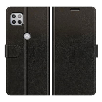 Black textured flip phone case with cutouts and side holder for Motorola One 5G Ace
