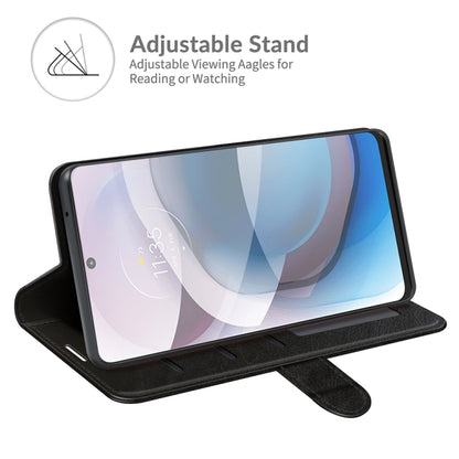 Black textured flip phone case with adjustable viewing stand for Motorola One 5G Ace