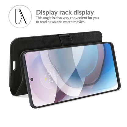 Black textured flip phone case with display stand for reading and viewing for Motorola One 5G Ace