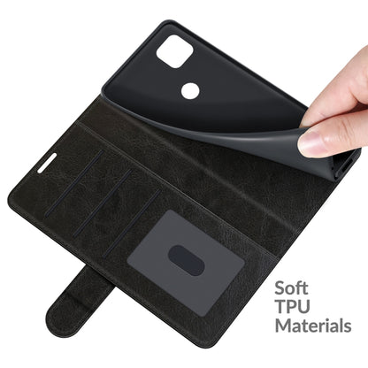 Black textured flip phone case with TPU interior and card holder for Motorola One 5G Ace
