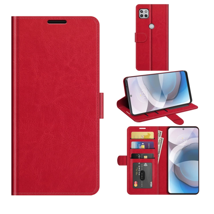 Red textured flip phone case with card slots and stand holder for Motorola One 5G Ace