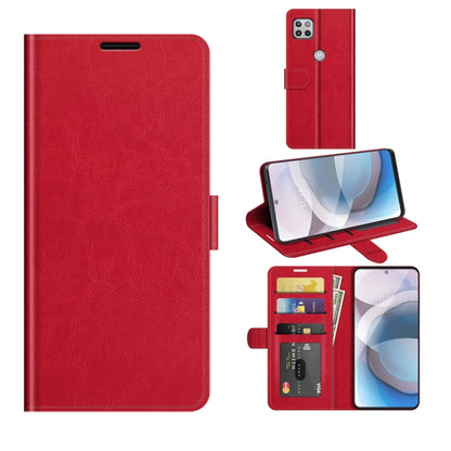 Red textured flip phone case with card slots and stand holder for Motorola One 5G Ace